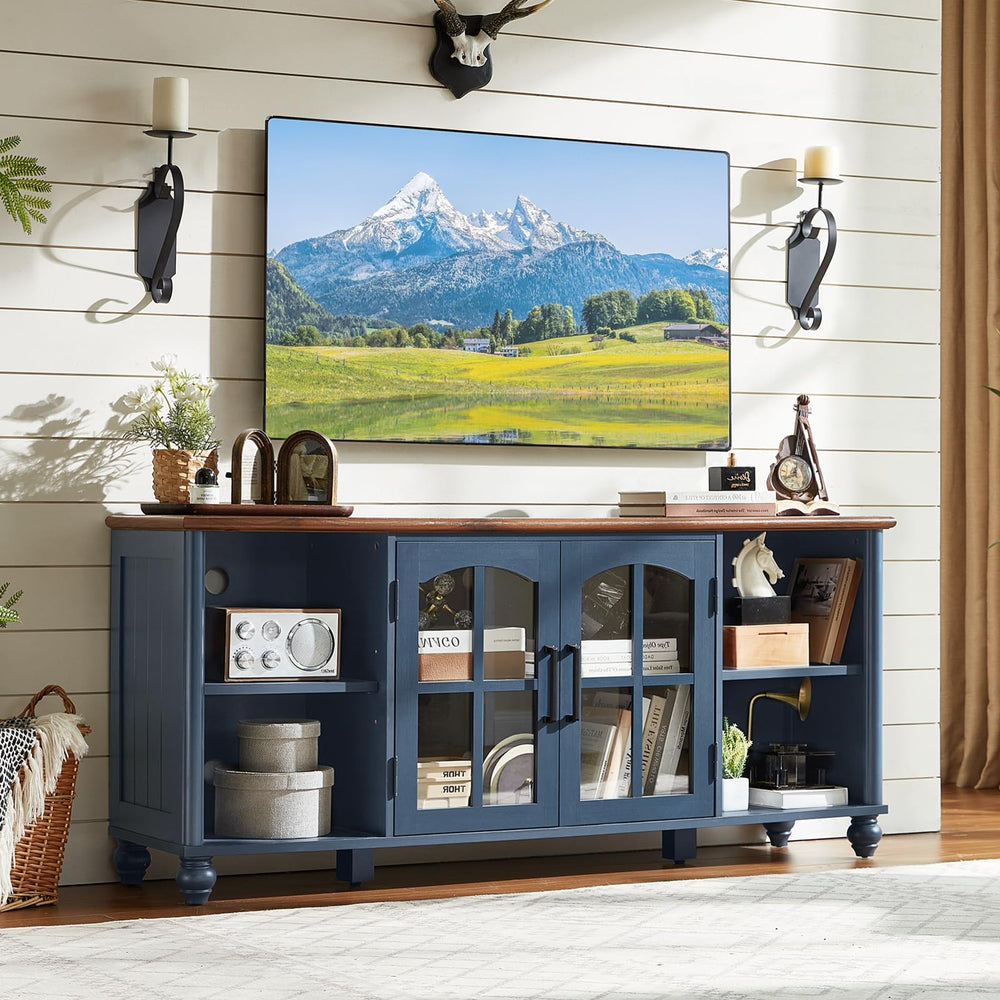 Farmhouse TV Stand with Glass Door & Adjustable Shelves – Fits Up to 65" TVs