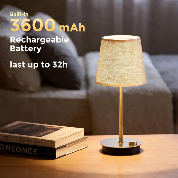 MEORA Rechargeable Cordless Table Lamp, 2 Pack Brass 3600mAh Battery Operated Lamp, 2700K Warm Light, Stepless Dimming for Bedroom, Dining Room, Living Room