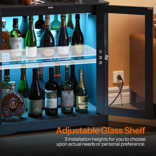 Wine Bar Cabinet with LED Light & Power Outlets