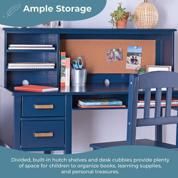 Kids Desk and Chair Set with Hutch and Storage