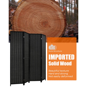 4-Panel Folding Wood Room Divider Privacy Screen