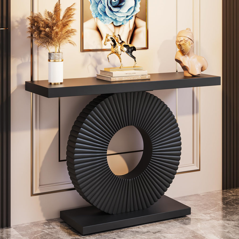 Modern Console Table with Geometric Base | 40 Inch Entryway Sofa Table