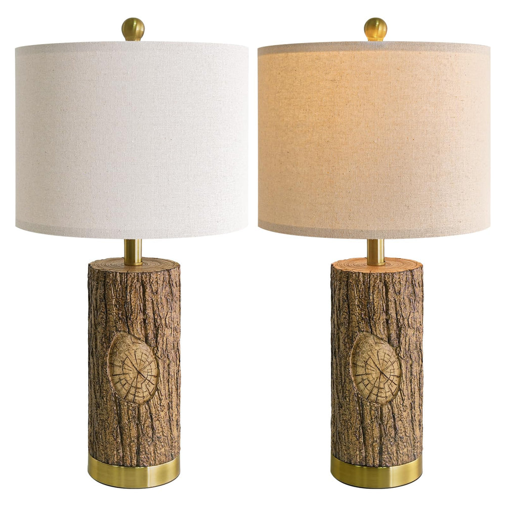 Rustic Farmhouse Table Lamp Set with USB Charging Ports