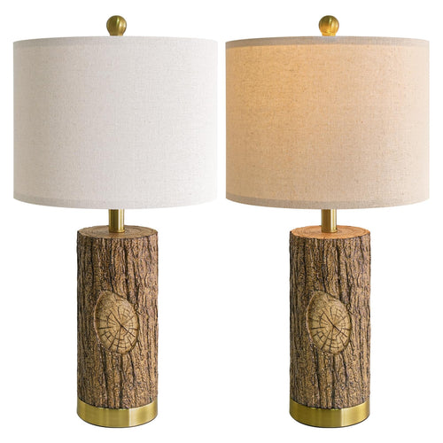Rustic Farmhouse Table Lamp Set with USB Charging Ports
