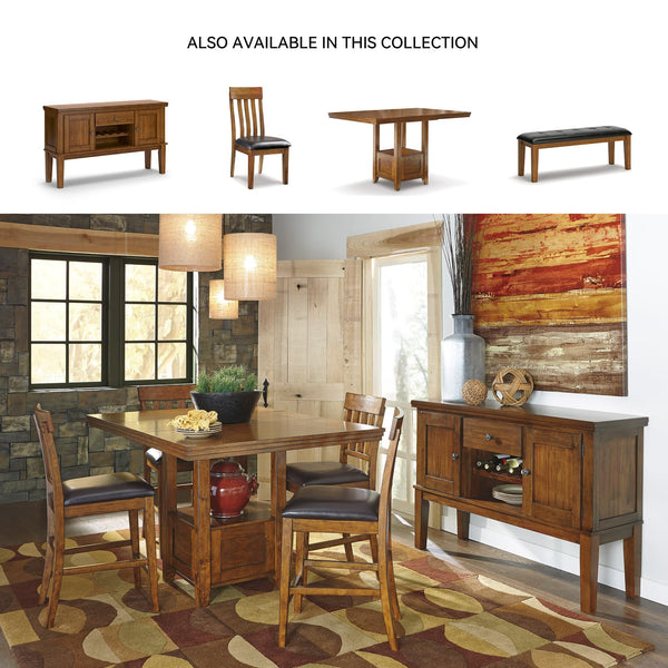 Counter Height Extension Dining Table with Shelf — Medium Brown