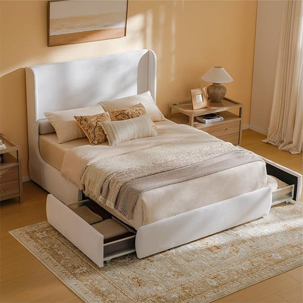 King Upholstered Wingback Storage Bed