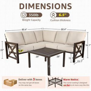 6-Piece L-Shape Outdoor Patio Sectional Sofa Set with Metal Frame & Olefin Cushions