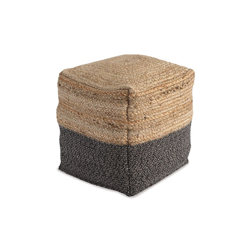 Jute Braided Pouf Ottoman – Brown & Black