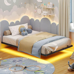 Floating Bed Frame with LED Lights – Metal Platform Bed