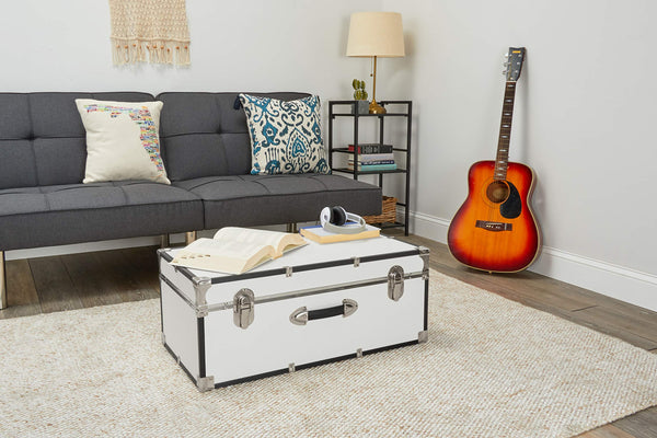 30-Inch Storage Trunk with Latches and Handle – White