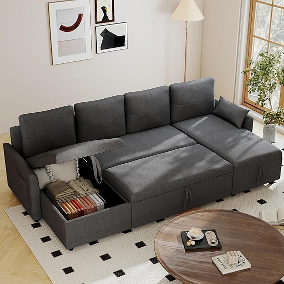 L-Shaped Sleeper Sofa Bed with Storage