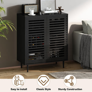 Mid-Century Bar Cabinet with Wine Racks & Slatted Doors