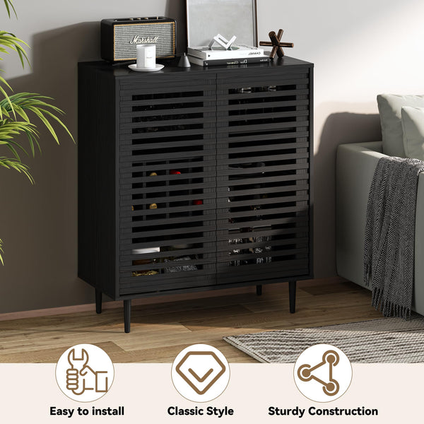 Mid-Century Bar Cabinet with Wine Racks & Slatted Doors