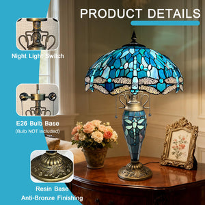 Tiffany Stained Glass Dragonfly Table Lamp with Nightlight