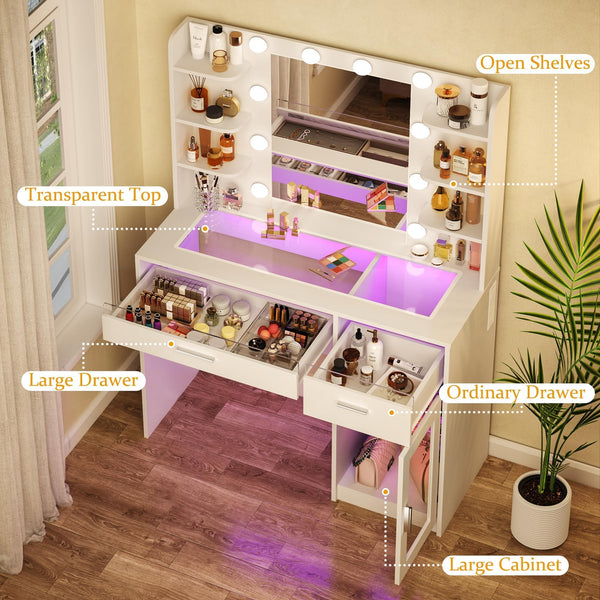 Vanity Desk with Mirror, Lights & RGB Drawers