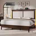 Wood Bed Frame with LED Headboard & Charging Station