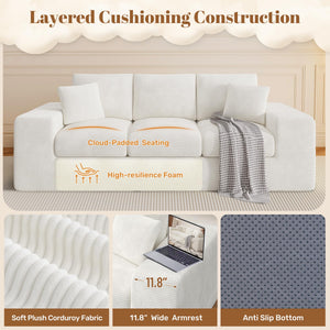 3-Seater Boneless Cloud Sofa with Corduroy Cover – Beige