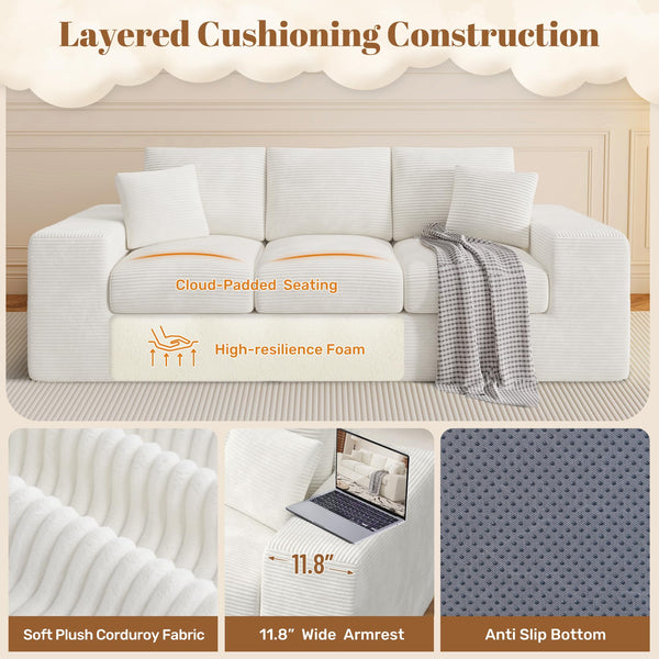 3-Seater Boneless Cloud Sofa with Corduroy Cover – Beige