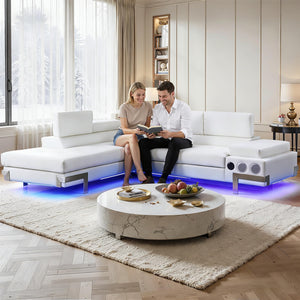 L-Shaped Sectional Sofa with LED Lighting, Bluetooth & USB Ports