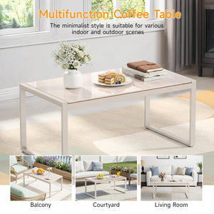 Rectangle Tempered Glass Coffee Table with Galvanized Steel Frame