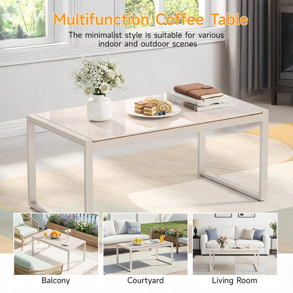 Rectangle Tempered Glass Coffee Table with Galvanized Steel Frame