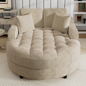 Chenille Chaise Lounge Sofa Bed with Tufted Seat & Removable Pillows