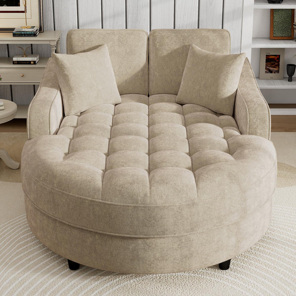 Chenille Chaise Lounge Sofa Bed with Tufted Seat & Removable Pillows