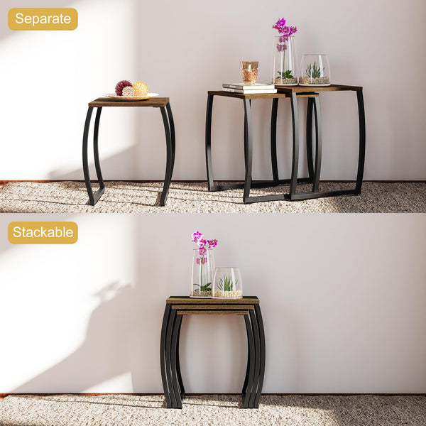 Nesting End Tables Set of 3, Rustic Wood & Metal
