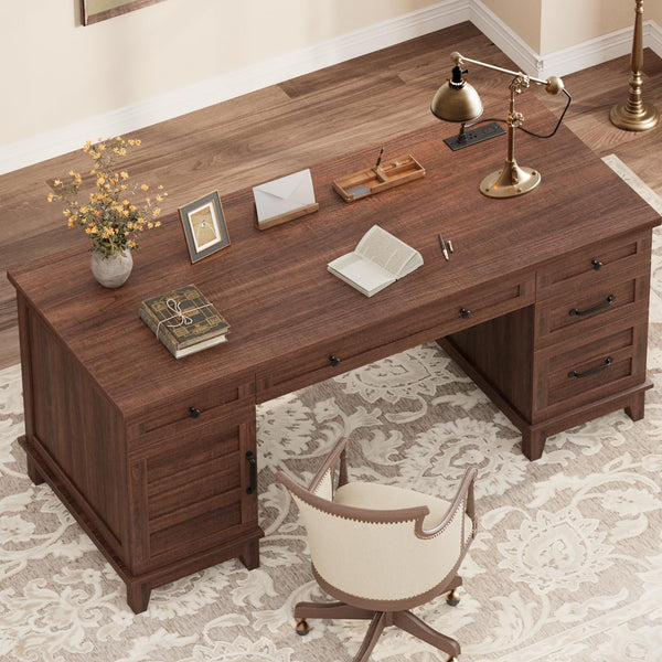 Executive Desk 60" with File Drawers & Charging Station