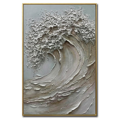 3D Textured Wave Canvas Wall Art – 24x36 Hand-Painted Oil Painting with Wood Frame