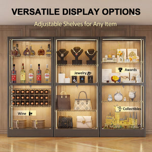 4-Tier Glass Display Cabinet with LED Lights & Lock