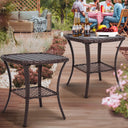 Outdoor Wicker Patio Side Table with 2-Tier Storage