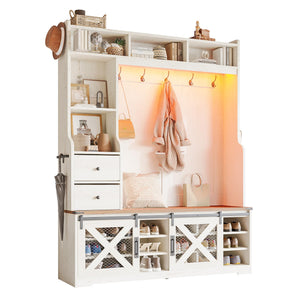 Farmhouse Hall Tree with Bench & Shoe Storage