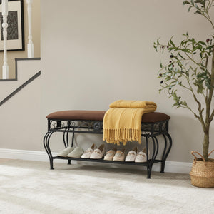 Entryway Shoe Bench with Padded Cushion Metal Frame