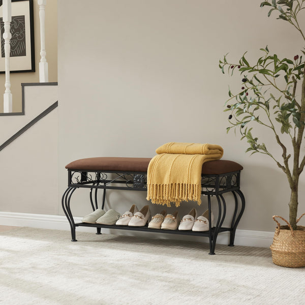 Entryway Shoe Bench with Padded Cushion Metal Frame