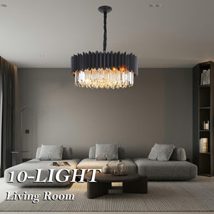 Black Crystal Chandelier 24 Inch – 5-Tier Modern Ceiling Light