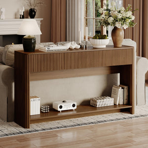 Fluted Console Table with 3 Drawers and Open Shelf