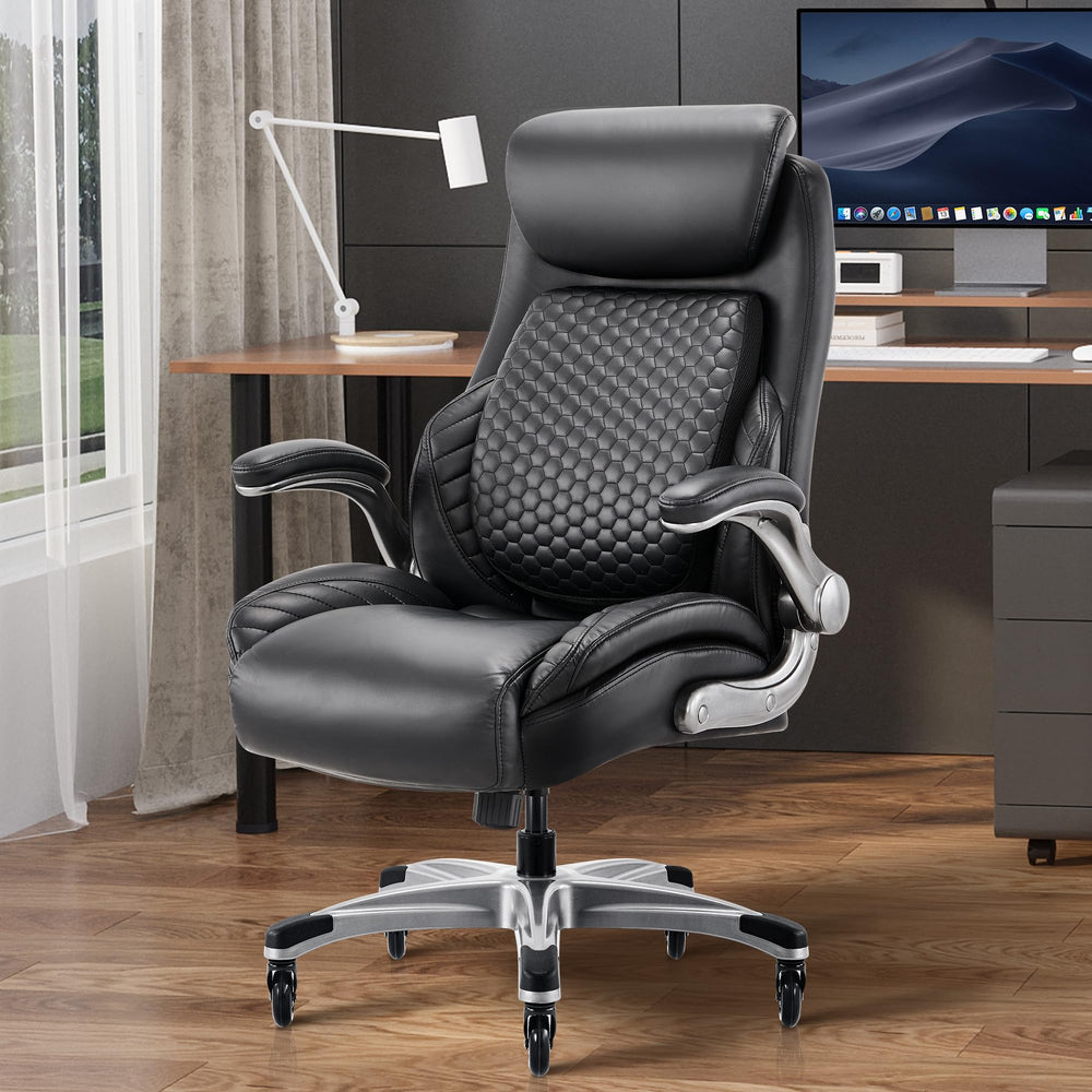 High Back Leather Executive Office Chair with Lumbar Support & Adjustable Headrest