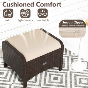 Outdoor PE Rattan Ottoman Set of 2 with Removable Cushions