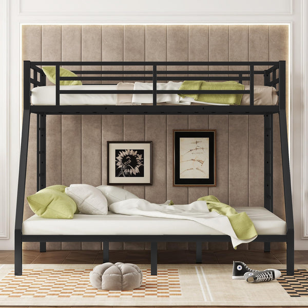 Twin XL over Queen Metal Bunk Bed with Ladders & Guardrail