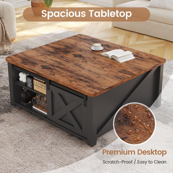 Lift Top Coffee Table with Hidden Storage and Adjustable Shelves