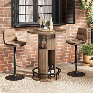 Round Bar Table with Storage & Metal Footrest