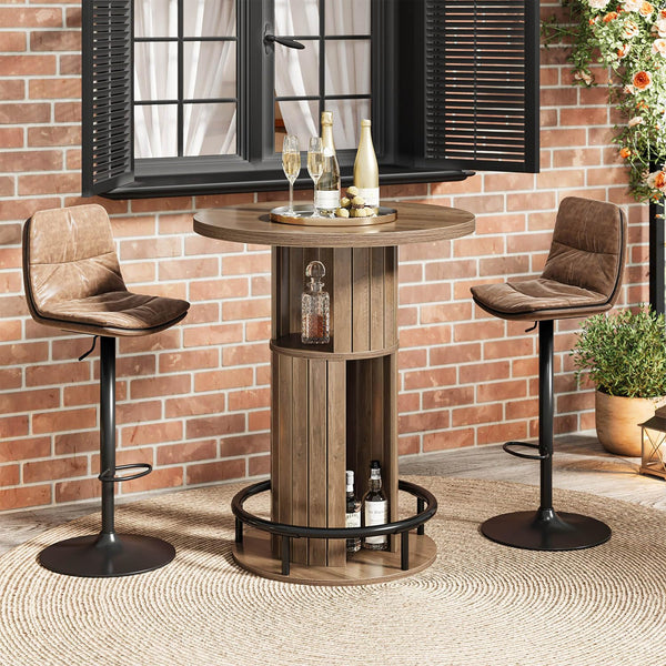 Round Bar Table with Storage & Metal Footrest