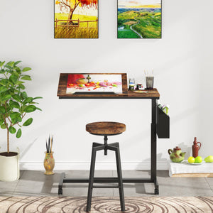 Height Adjustable C-Shaped End Table with Wheels & Tiltable Top