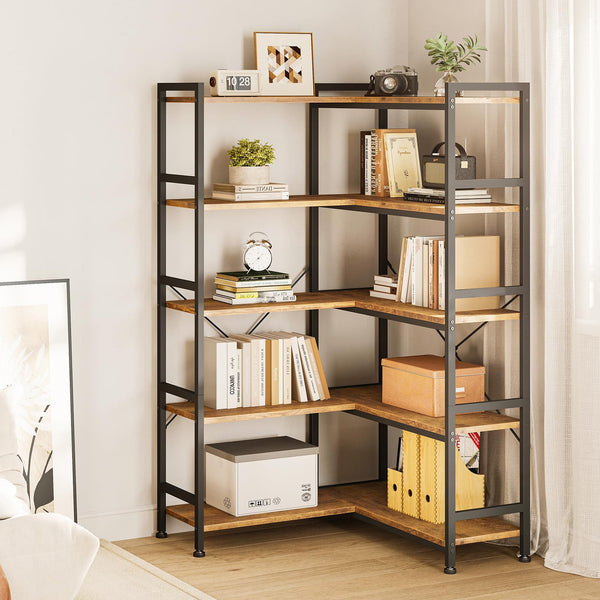 L-Shaped Corner Bookshelf with Metal Frame
