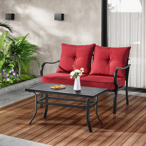 Outdoor Patio Coffee Table with Slatted Steel Top