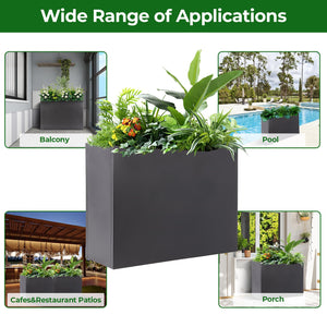 Metal Tall Rectangular Planter Box with Drainage Holes & Removable Shelf