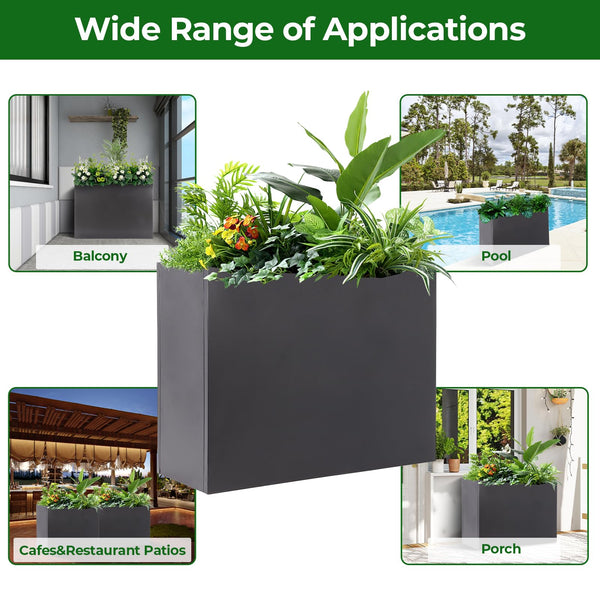 Metal Tall Rectangular Planter Box with Drainage Holes & Removable Shelf