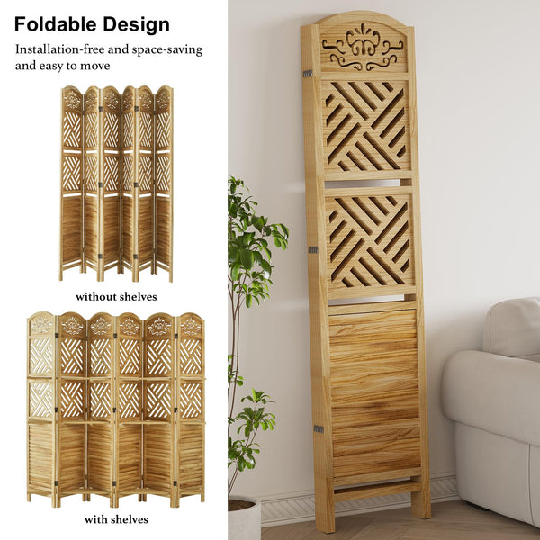 Folding Wood Room Divider with Shelves