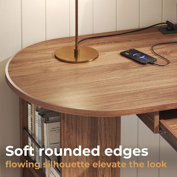 L-Shaped Rotating Computer Desk with Storage Cabinet, Keyboard Tray & Power Outlet – 60 Inch